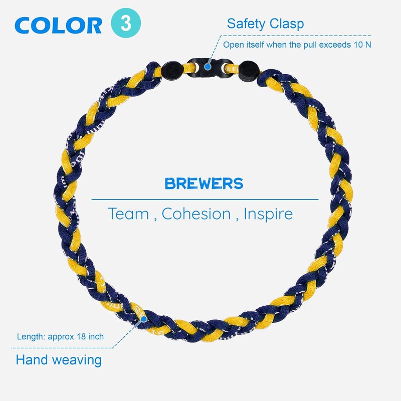 SUPBOMM 3 pcs Baseball Rope Necklaces, League Team Colors Braided Necklace, Baseball Team Gifts - Image 4
